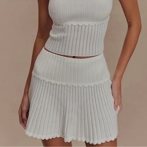 Meshki - Pointelle Knit Mini Skirt - Ivory BRAND NEW Size L